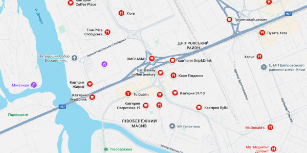 карта для рекламы локальных ресторанов